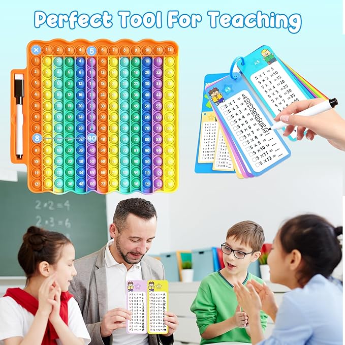 Multiplication Flash Cards + Pop Fidget Multiplication Chart, Times Table Educational Flashcard 3rd Grade, 4th, 5th, 6th Grade for Kids Home School