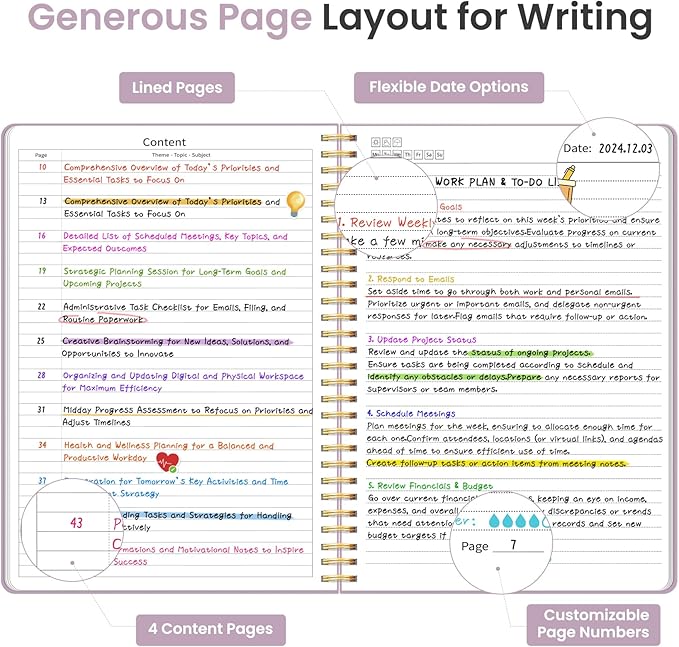 Taja Large Spiral Lined Journal for Women, 8.5" x 11" Notebooks for Work Collge Ruled, A4 Aesthetic Cute Journaling Notebooks for Writing, Plastic Cover, Checkered