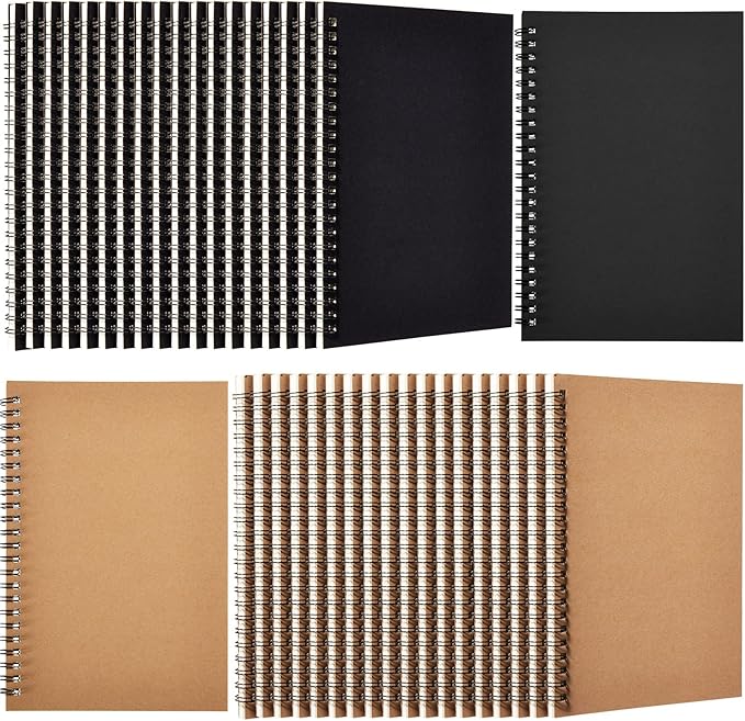 Epakh 36 Pack Blank Spiral Notebook Unlined Notebook Bulk A5 Soft Cover Students Sketchpads Memo Notepad for Drawing Art Back to School Gifts 100 Pages/ 50 Sheets, 8.3 x 5.5 Inches(Black, Brown)