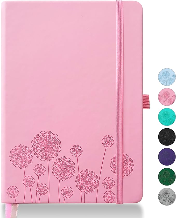 Notebook Journal for Women,A5 Hardcover Leather Journaling Notebooks for Work,200 Pages Travel Journal for Women Men with Pen Holder and Ribbon,5.78"×8.34"(Pink)