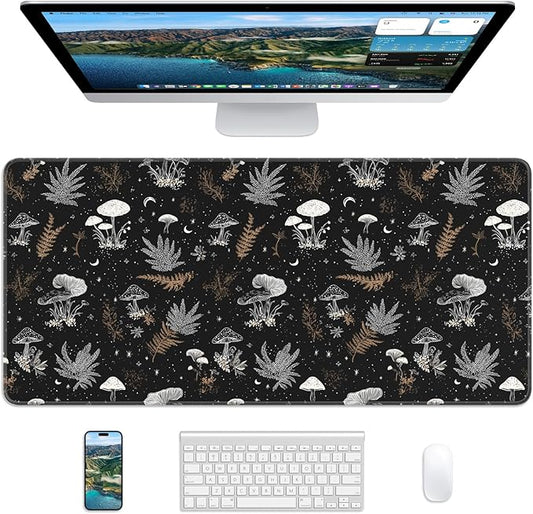 XL Gaming Mouse Pad, 31.5x17.5'' Large Desk Mat with Anti-Slip Rubber Base & Stitched Edges for Gaming, Office, Home - Black Art