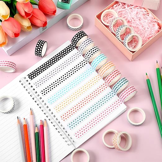 Janlaugh 24 Rolls Polka Dot Washi Tape Valentine's Day Easter Gifts Colorful Polka Dot Washi Stickers Bulk for Crafting Gift Journals Planners Scrapbooking Gift Wrapping DIY Crafts Favors