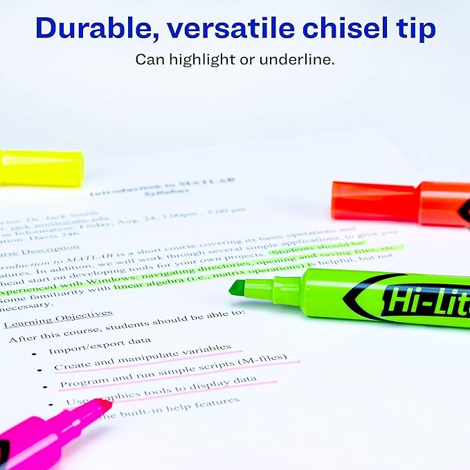 AVERY Hi-Liter Desk-Style Highlighters, Smear Safe Ink, Chisel Tip, 4 Assorted Color Highlighters (24063) (Pack of 3)