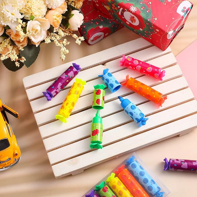 Geyee 24 Pieces Mini Highlighter Candy Pastel Highlighter for Kid Student 6 Colors Cute Chisel Tip Marker Pen for Candy Party Birthday Drawing Poster Diary Greeting Card School Office Supplies