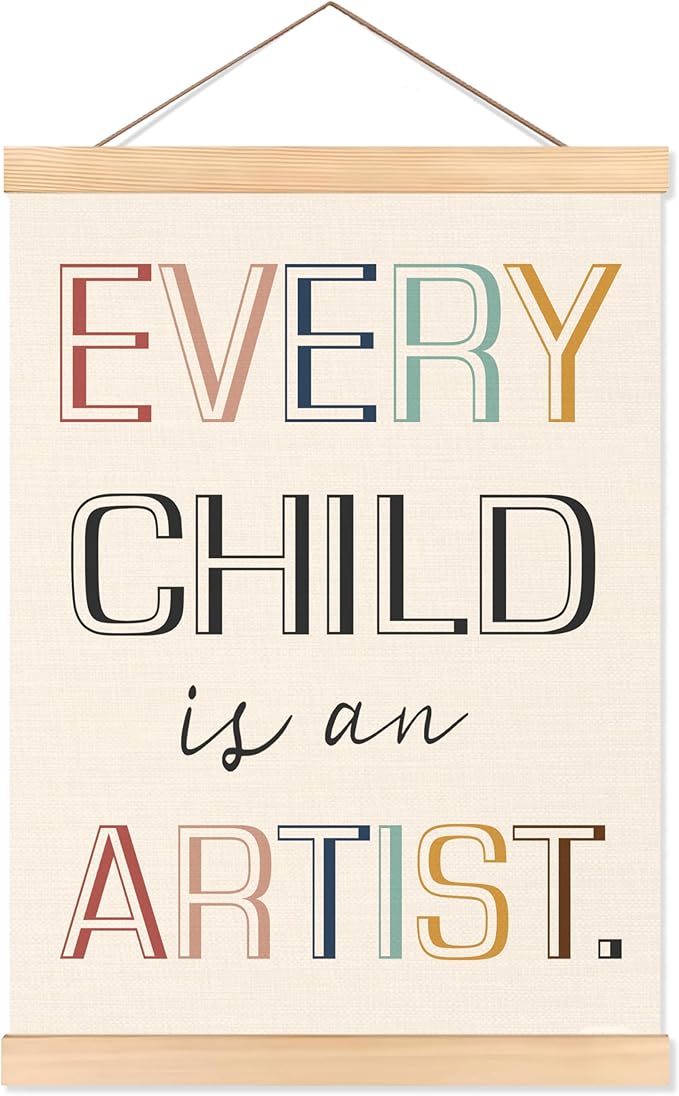 ROXMART Boho Kids Poster Hanger Frame, Boho Playroom Wall Decor, Every Child Is an Artist Wall Art Prints Decor for Toddler Kids Room Nursery Playroom Classroom Homeschool, 12x16 Inch