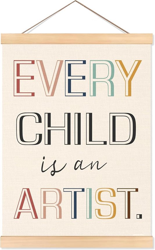 ROXMART Boho Kids Poster Hanger Frame, Boho Playroom Wall Decor, Every Child Is an Artist Wall Art Prints Decor for Toddler Kids Room Nursery Playroom Classroom Homeschool, 12x16 Inch