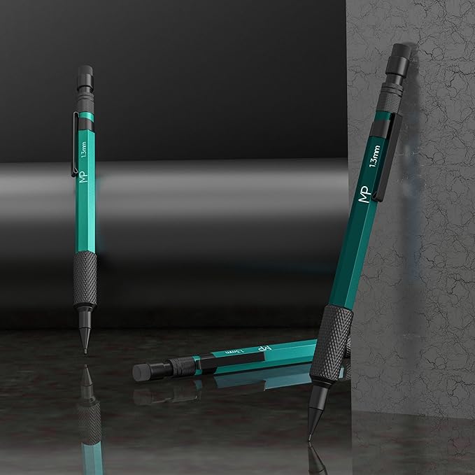 Mr. Pen- Metal Mechanical Pencils Set with Lead and Eraser Refills, 3 Pack, 1.3 mm Mechanical Pencil Metal