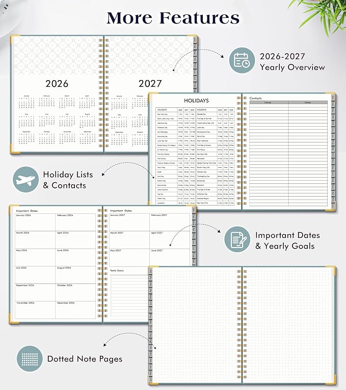 Planner 2026-2027, 18 Months Weekly and Monthly Hardcover Planner, January 2026 - June 2027, 8.5" x 11" A4 Large Daily Calendar Planner Book with Tabs, Spiral Yearly Agenda Organizer Notebook for School Work Home, Blue
