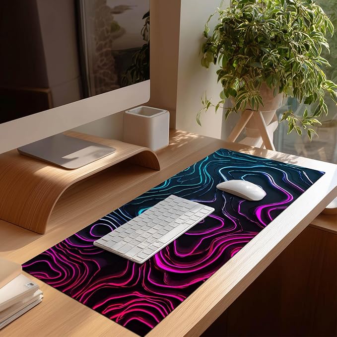 Large Mouse Pad Gaming Mousepad 31.5 x 11.8 Inch Keyboard Desktop Mat Diatomite XL Mouse Pad for Home and Office Desk Accessories with Neon Abstract Wave Pattern Artwork Diatomite