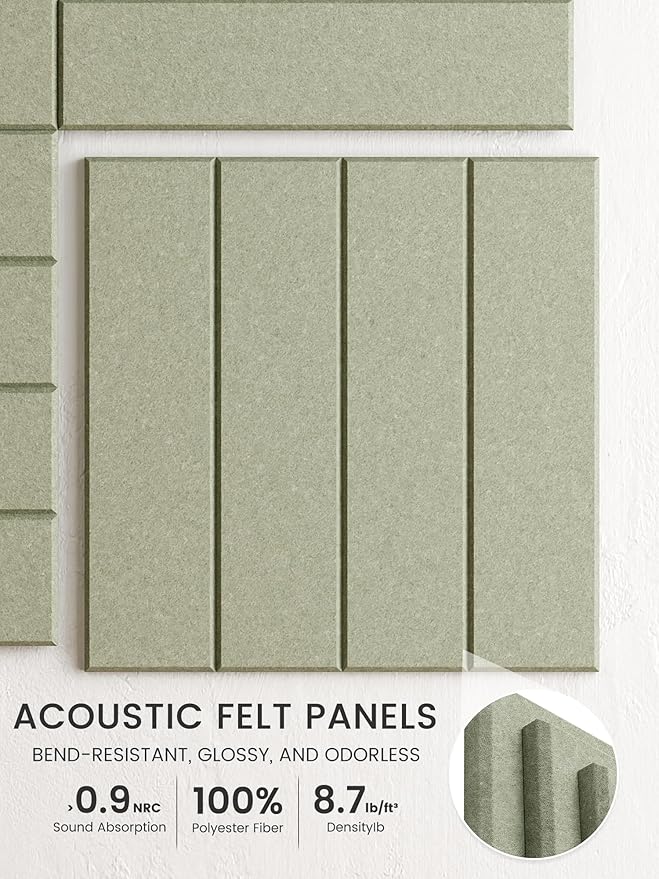 Bumusty Large Cork Board Alternative-36 x 24" Felt Bulletin Board Tiles, with 30 Pushpins, 40 Adhesive Tabs, 6-Pack Slat Wall Paneling, Cork Boards for Office Push Pin Board Felt Board-Sage