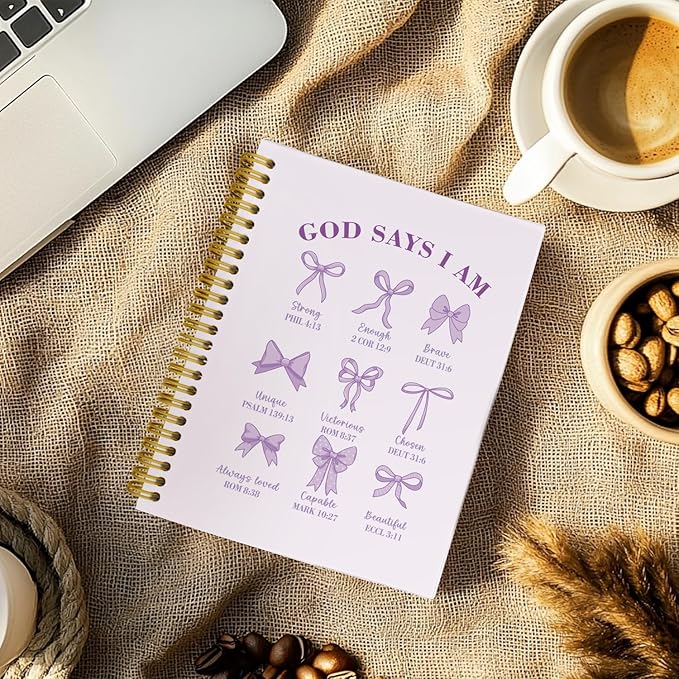 Bible Journal for Women, Christian Prayer Journal Pureple Notebook Gifts for Teen Girls Kids Women, Back To School Bible Study Supplies，Coquette Preppy Bows Cute Church Faith Journaling Hardcover Spiral Notebook 5.5 X 8.3