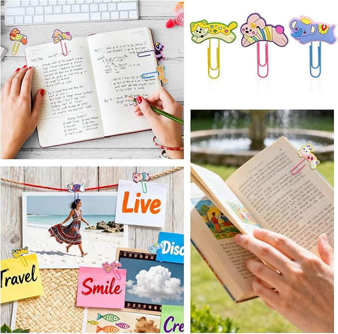 Cute Paper Clips, 25Pcs Cute Pet Bookmark Paperclips Bulk Metal Fun Sausage Animal Planner Clip Charms Clamp Desk Accessories Stationery Colorful Office Supplies Gifts for Student Teacher Party Decor