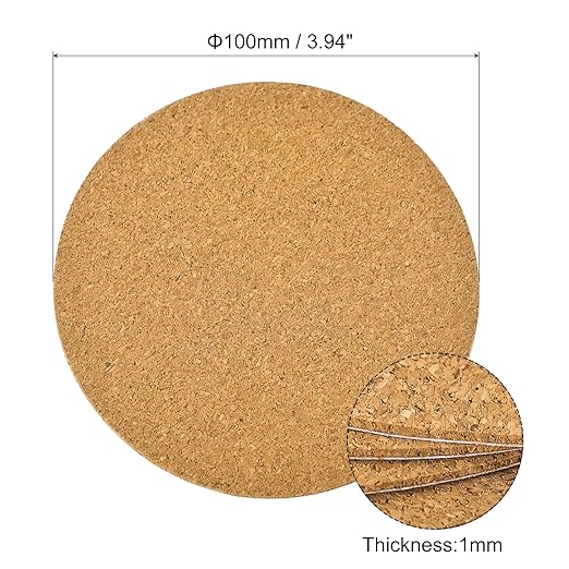 UXCELL 40 Pcs Self-Adhesive Cork Round, 4" x 4" Cork Tiles Backing Sheets for DIY Crafts, Brown