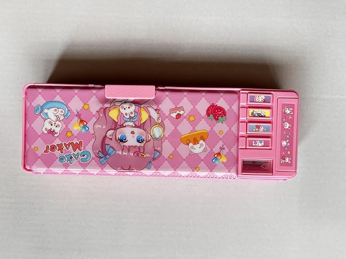 Pop up Multifunction Pencil Case for Kids, kawaii Pen Box Bag Pencil Holder for School Students,Cute Pencil box for Girls and Boys with Sharpener,Password Lock, Schedule, Whiteboard (Pink3)