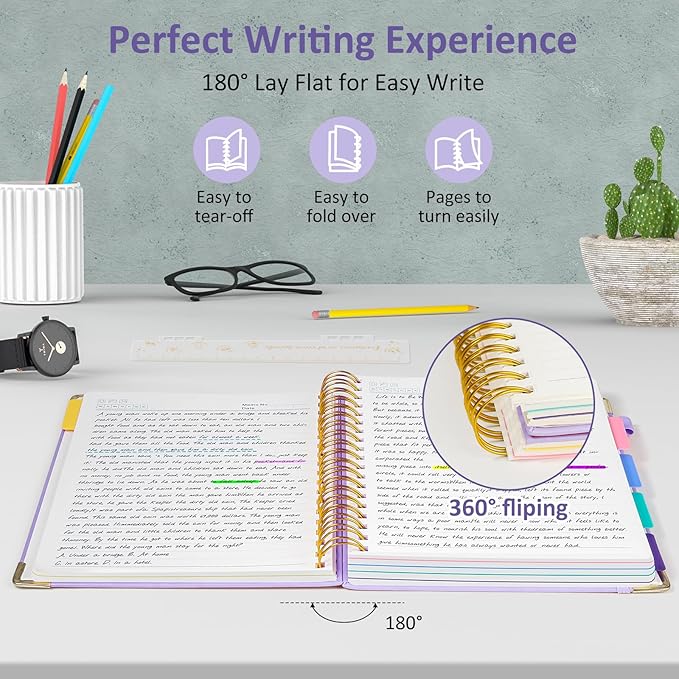 Hardcover Spiral Notebook Journal with Removable PVC Dividers - 8'' x 10'' Large 300 Pages B5 Hardcover Leather Lined Journal Notebook with Tab for Work Note Taking Office Home School Supplies, Purple