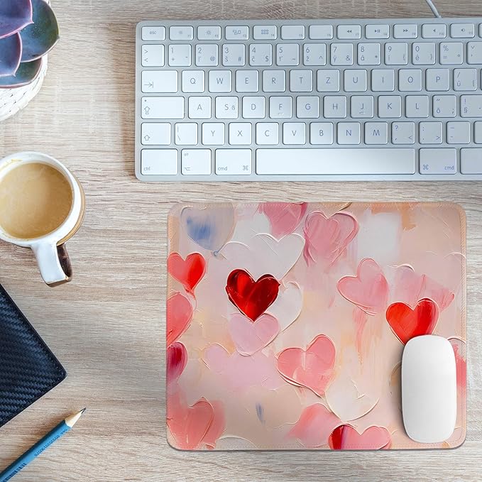 Pink Valentine Hearts Mouse Pad,Red Heart Desk Mat,Valentine's Day Mouse Pad For Dorm Home Office Decor,Valentine's Day Gift,10.2x8.3 Inch