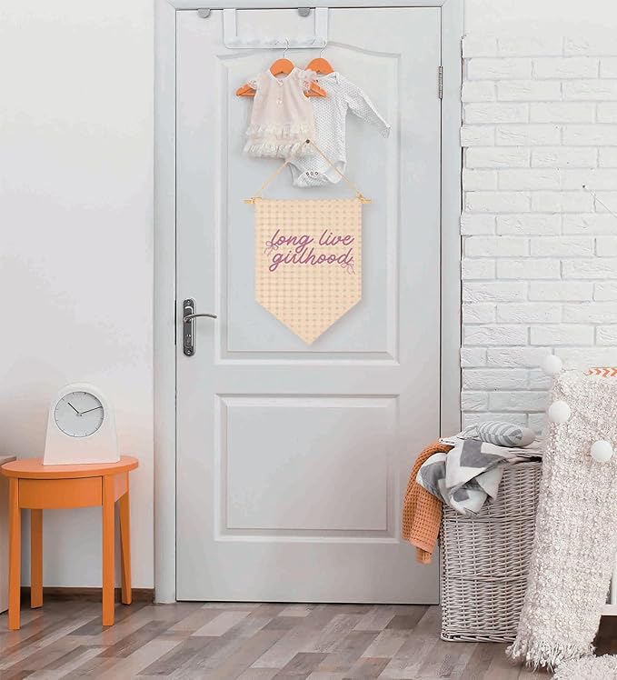 Girls Room Decor-Long Live Girlhood Banner Hanging Flag Vintage Poster for Nursery Playroom Wall Decor for Kids Bedroom Dorm Toddler Trendy Room-Canvas Sign Pennant Wall Art-Christmas Gift-15.6"x11"