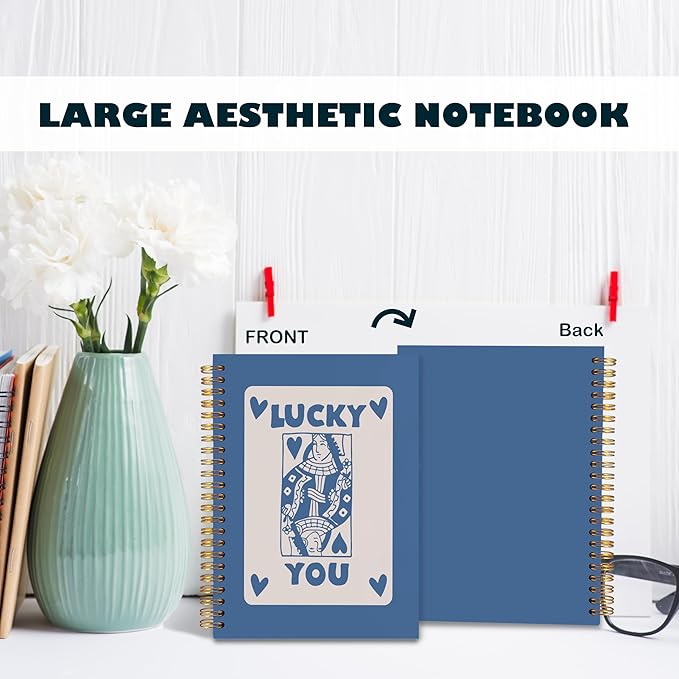 BearCake Funky Retro Y2K Blue Preppy Notebook, Poker Preppy Journal, Aesthetic Notebooks, Office Supplies, Blue Desk Accessories, Hardcover Spiral Notebook 5.5x8.3