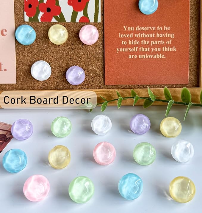 24Pcs Decorative Push Pins,Thumb Tacks,Bulletin Board Tacks,Cork Board Tacks,Thumb Tack Decorative for CorkBoard, Office Organization or Home,Classroom Decor (Circular)