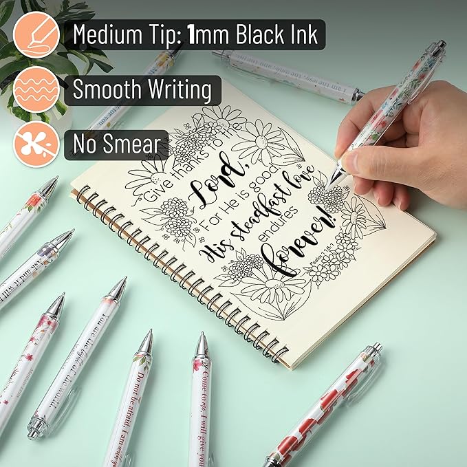 Mr. Pen- Christian Pen Set, 50 Pack, Black Ink, Floral, Bible Verse Pens Bulk, Ballpoint No Bleed Through