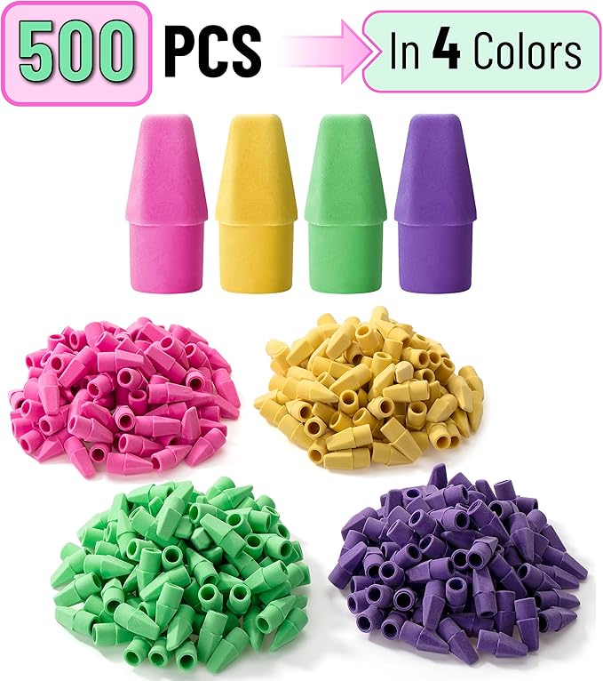 Mr. Pen- Pencil Erasers Toppers Bulk, 500 Pack, Vibrant Colors, Erasers for Pencil, Pencil Top Erasers
