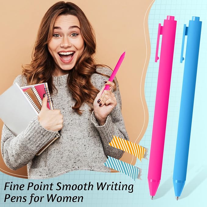 Crtiin 50 Pcs Gel Ink Pens Bulk, Black Ink 0.5mm Fine Point Retractable Pen Smooth Writing Office Supplies for Teacher Server Nurse Valentine Galentine Gift (Colorful)
