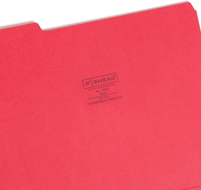 Smead File Folder, 1/3-Cut Tab, Assorted Positions, Letter Size, Red, 100 per Box (12743)