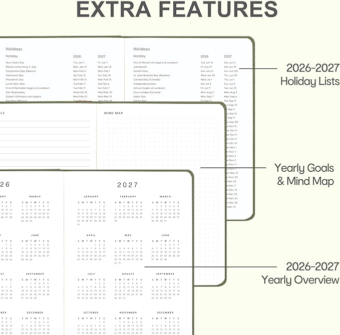 And Per Se Undated Planner – A5 Leather Hardcover Weekly & Monthly Goal Planner for 72 Weeks (1.5 Years) – with Goal & Habit Tracker (Olive Green)