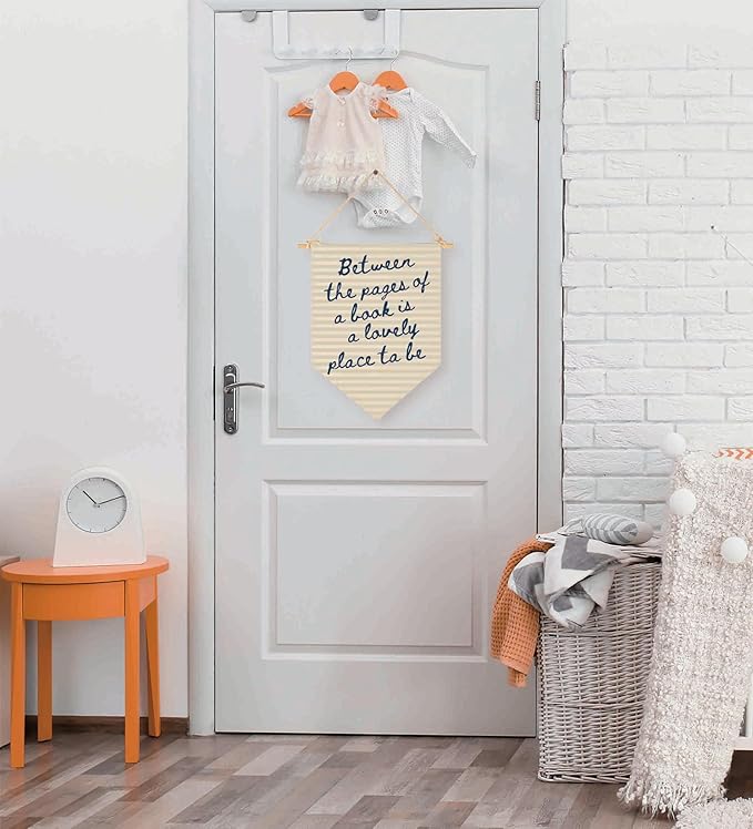 Between the Pages of a Book is a Lovely Place to Be Canvas Banner, Reading Nook & Library Decor, Meaningful Gift for Teachers,Kids-Aesthetic Classroom Wall Art-Beige Pennant Flag 15.5×11in