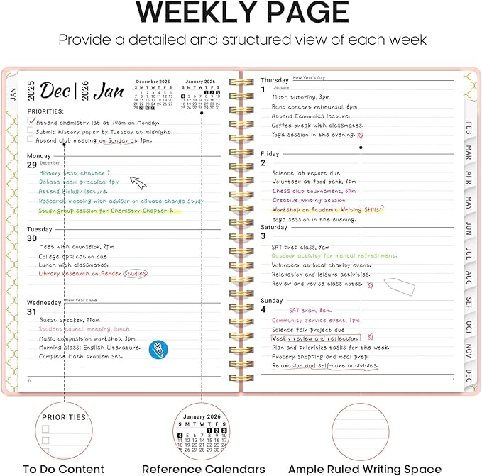 2026 Planner, Weekly and Monthly Calendar Planner, January 2026 - December 2026, Hardcover 2026 Calendar Book with Tabs For Women & Men, Inner Pocket, Spiral Bound, Perfect for Office Home School Supplies - A4 (8.5" x 11"), Pink