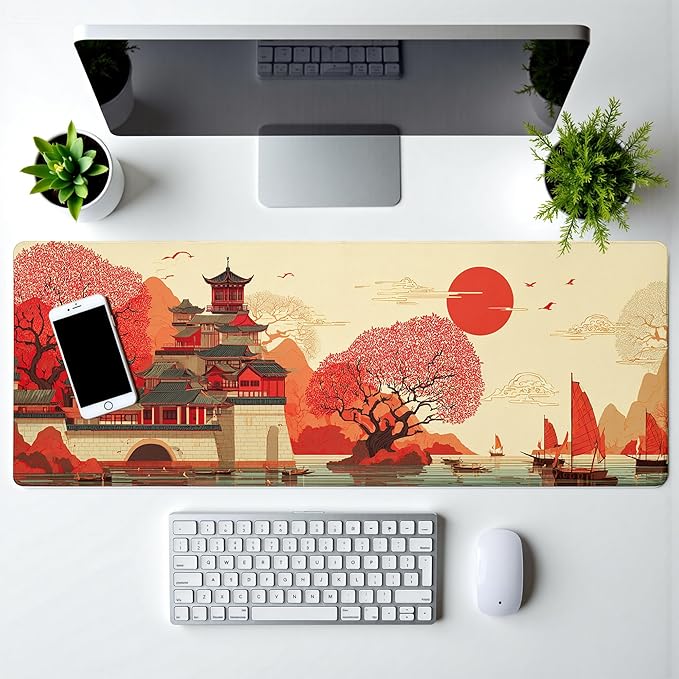 Scenery of Japan Gaming Mouse Pad Large Desk Mat Extended Keyboard Mouse Pad Anime Mousepad with Non-Slip Base and Stitched Edge Mouse Mat Desk Pad 31.5 x 11.8 Mouse Pads for Desk Home Office Gaming