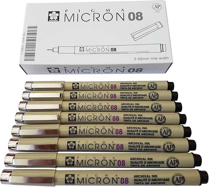 Sakura Pigma Micron pen 08 Black felt tip artist drawing pens - 8 pen set
