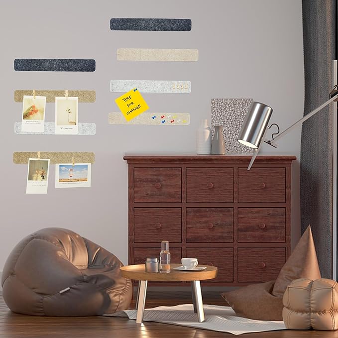 8Pcs Bulletin Board Strips,Black Brown Gray Felt Pin Board Bar Strips with 50 Pushpins, Self-Adhesive Felt Cork Board Strips for Wall to Display Your Notes, Photos, Schedules, Announcements
