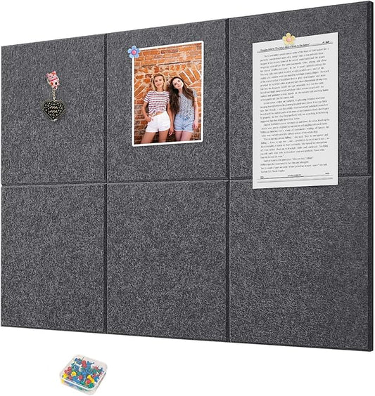 Cork Board for Walls 36" x 24", 6 Pack Felt Bulletin Board Wall Tiles with 30 Push Pins for Home Kitchen School Office Wall DIY Decorative