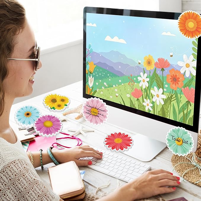600Pcs Spring Flower Sticky Notes, Self-Adhesive Daisy Sticky Memo Notes Floral Notes Pads for Spring Home Office School Supplies