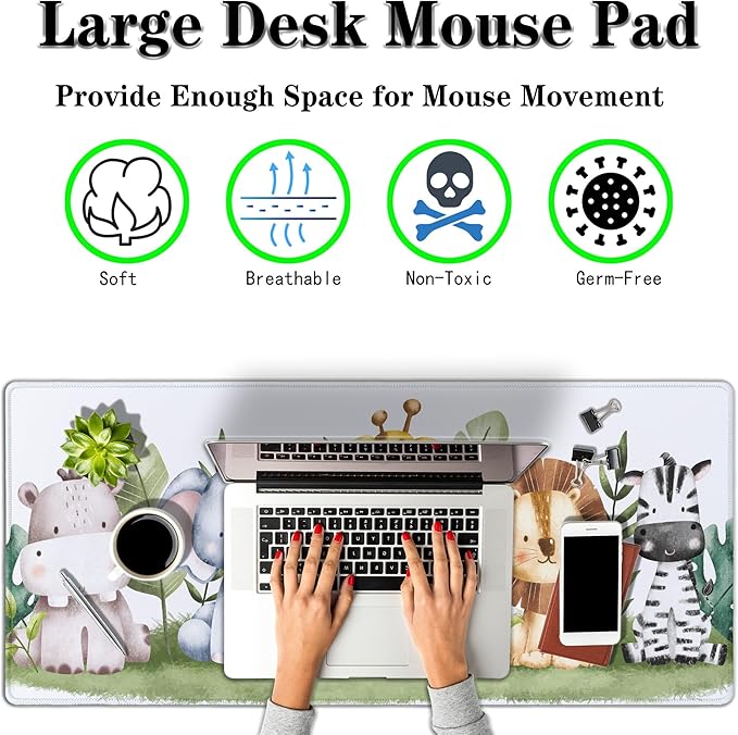 Large Mouse Pad Desk Pad Mat Keyboard Mouse Pads Pc Mousepad Mouse and Keyboard Pad Waterproof Non-Slip Rubber Base 35.4" X 15.7" for Game Office, Watercolor Safari Animal Banner