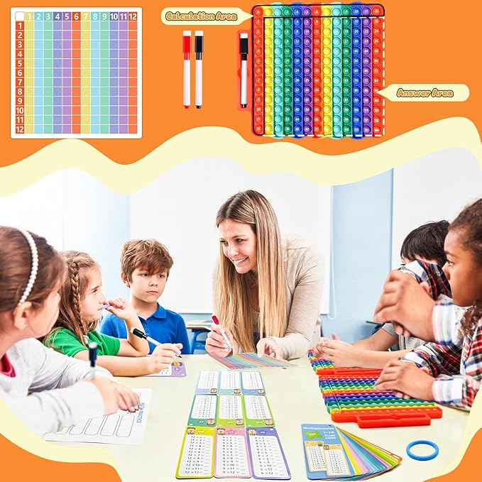 Multiplication Flash Cards + Math Board, Math Flash Cards & Chart, Times Table Manipulatives for Preschoolers 3rd,4th,5th,6th Grade