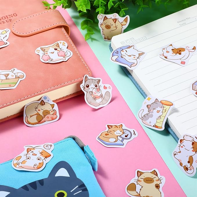 Outus Cat Office Supplies Cute Sticky Notes Paper Clips Gel Ink Pens Cartoon Stickers Party Favor for Cat Lovers Office Supplies(Funny Style)