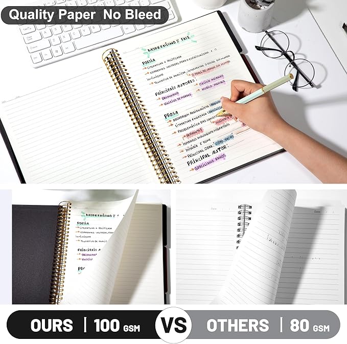 8.5 x 11 Large Spiral Notebook 3 Subject Spiral Notebook Hardcover Spiral Notebook for note taking 120 Sheets College Ruled Journal for School Office Supplies Writing Journal,Black