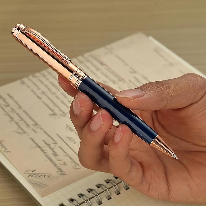 Luxury Gel Pen, Top Set With 8mm Brilliant Diamond,Bright Orange Pen Lacquer,Rose Real Gold Finish, Black Refill,Elegant Gift Pen For Women, Unique, Office,Nice Designer Pens