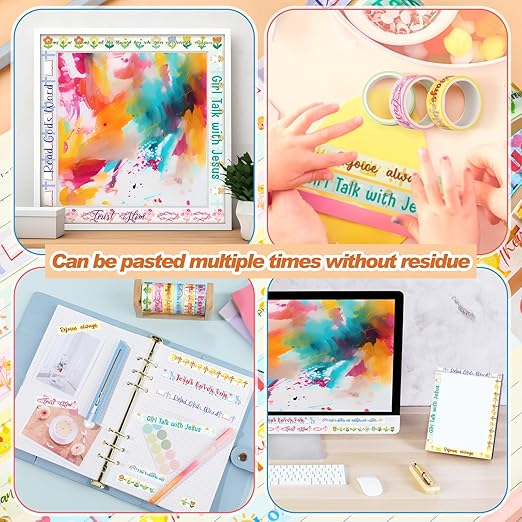Janlaugh 24 Rolls Christian Washi Tape for Bible Journaling Gifts Bulk Religious Inspirational Scripture Supplies Cute Floral Bible Verse Washi Tape for Study Crafting Spring Easter Gifts Favors