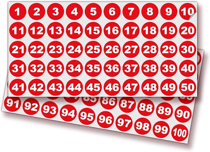 iSYFIX Red Consecutive Number Stickers – 1 to 100, 1-inch, 1 Set – Vinyl Self Adhesive Premium Decal, Ideal for Inventory, Storage, Organizing, Boxes, Bins, Toolbox, Lockers & More, Indoor/Outdoor
