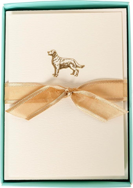 Graphique Golden Retriever Cards, Pack of 10 Cards with Envelopes, All Occasion Greetings, Blank Inside, Gold Foil Embossing, La Petite Press Collection Boxed Set, 3.25" x 4.75"