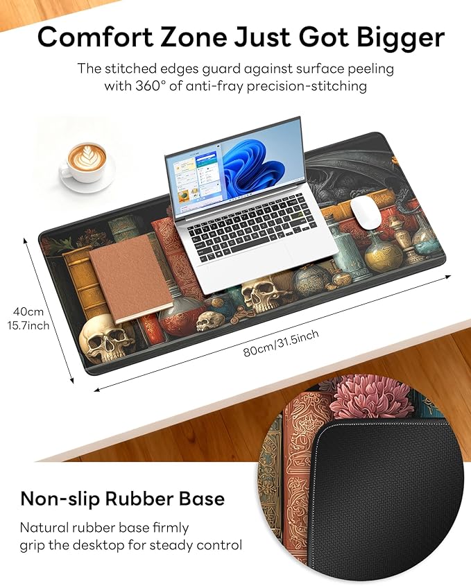 XL Gaming Mouse Pad, 31.5x17.5'' Large Desk Mat with Anti-Slip Rubber Base & Stitched Edges for Gaming, Office, Home - Lizard House