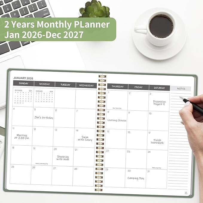 Monthly Planner 2026-2027, 2026 Calendar 24 Months Planner, Jan 2026 - Dec 2027, 8.6" x 11", Academic Calendar Hard PVC Cover with Spiral Bound, Perfect for School & Office for Women & Men