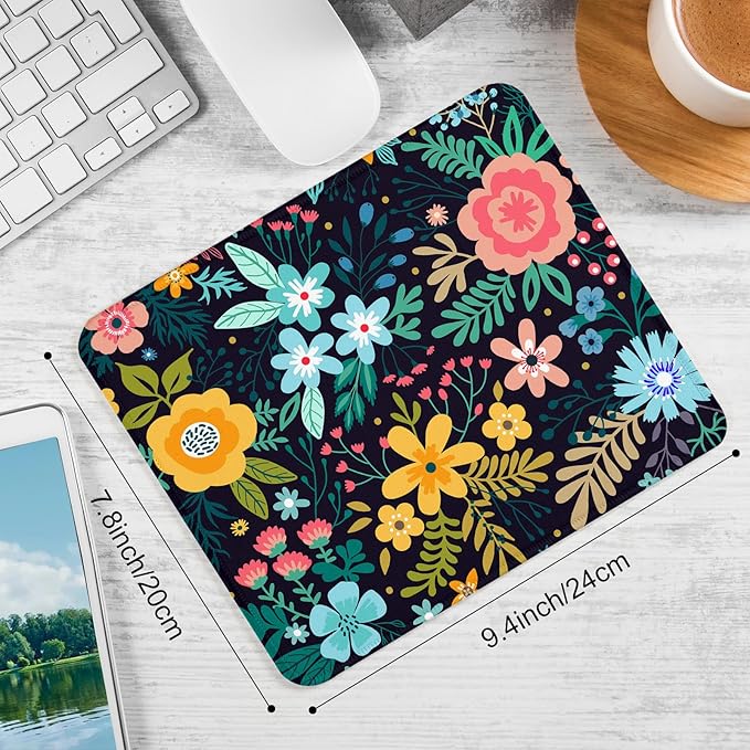 Flower Square Mouse Pad,Non-Slip Rubber Base Mouse Pad,Home Office Decoration Desktop Accessory,Laptop Mouse Pad for Office Laptops,9.4x7.8x0.12inch 5