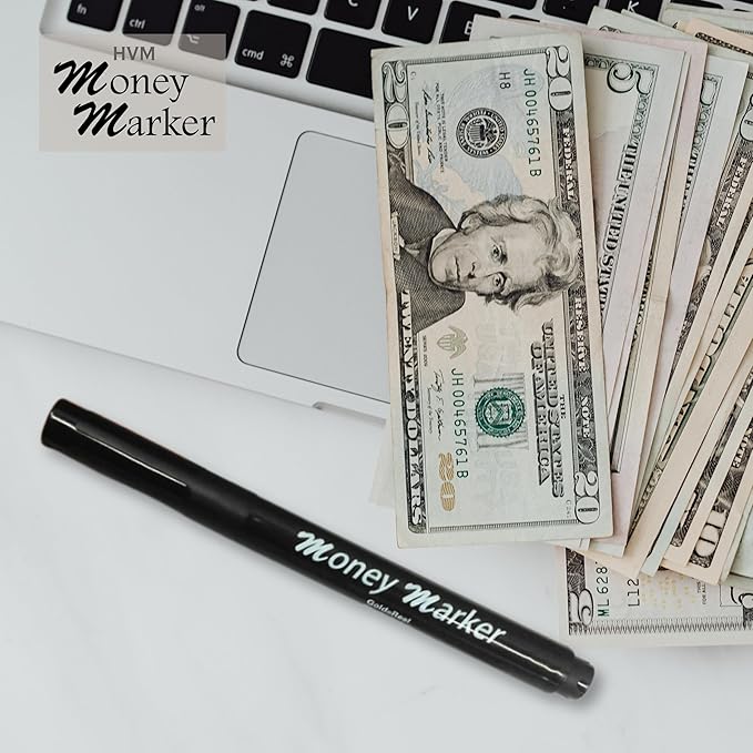 HVM Counterfeit Money Detector Pen (5 Counterfeit Pens) - Money Marker Bill Detector Pen with Upgraded Chisel Tip - Detect Fake Bills, Universal False Currency Checker Pack