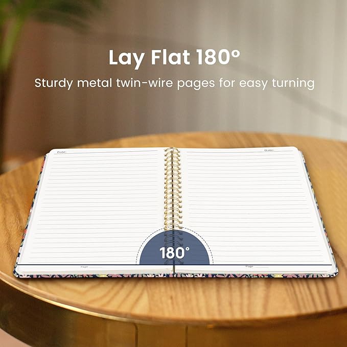 Taja Spiral Journal Notebook for Women, Pretty Hardcover Lined Notebook for Work & Note Taking, Aesthetic Cute Journal for Writing, 140 Pages, 5.8"x8.3", Petite Blooms