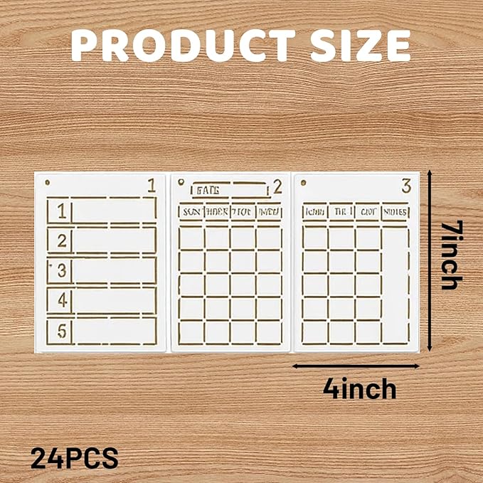 24 PCS 5x7 Inch Calendar Stencils for Planners, Planner Stencils Templates, Journal Stencil for Calendar Making, Habit Tracking, and Creative Journaling, Reusable Templates for Students, and Artists