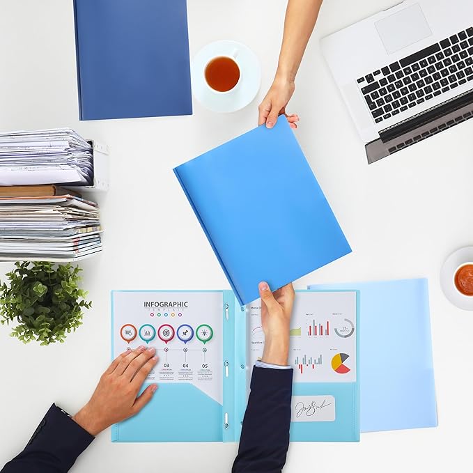 Mr. Pen- Plastic Folders with Pockets and Prongs, 5 Pack, Letter Size, Blue Shades, Flexible Plastic Folders with Prongs